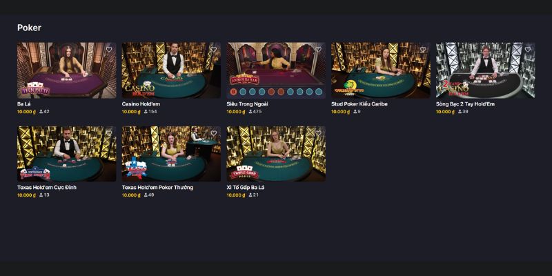 Đa dạng các tựa game poker để trải nghiệm