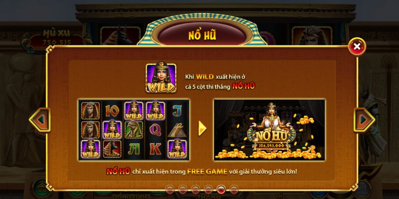 Nổ Hũ Bí Mật Cleopatra – Khám phá kho báu Ai Cập huyền bí 3 Biểu tượng Wild được thể hiện bằng hình ảnh mặt nạ vàng Pharaoh