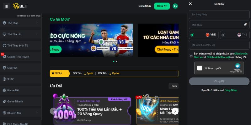 Form đăng ký tài khoản V9Bet