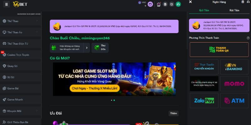 V9Bet hỗ trợ nạp tiền chơi tài xỉu 3D qua nhiều phương thức