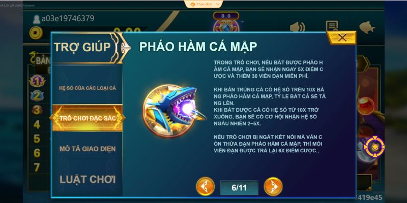 Chức năng vũ khí Pháo Hàm Cá Mập trong game Ngũ Long Bắn Cá